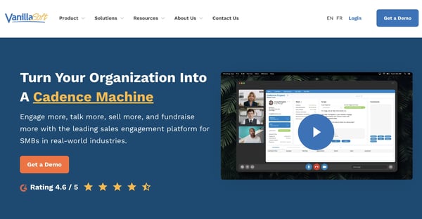 Screenshot of the VanillaSoft website